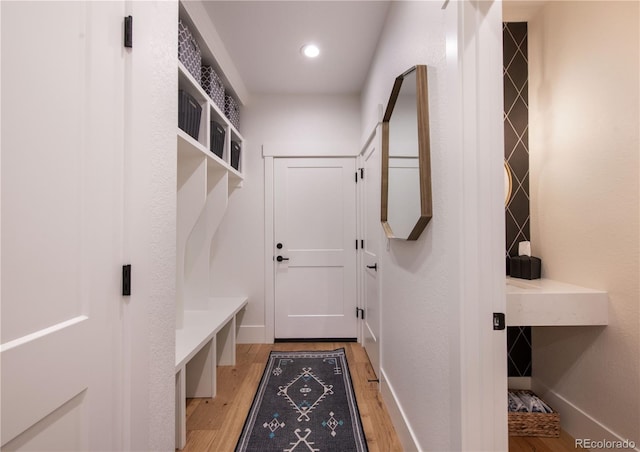 mudroom featuring light hardwood / wood-style flooring