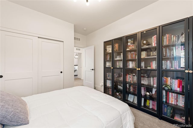 carpeted bedroom featuring a closet