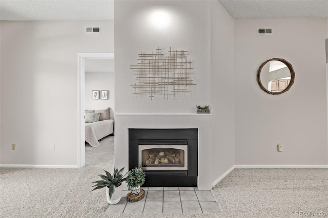 7481 Singing Hills Dr, Boulder, CO 80301 - unfurnished living room with carpet flooring, a fireplace with flush hearth, a textured ceiling, and baseboards