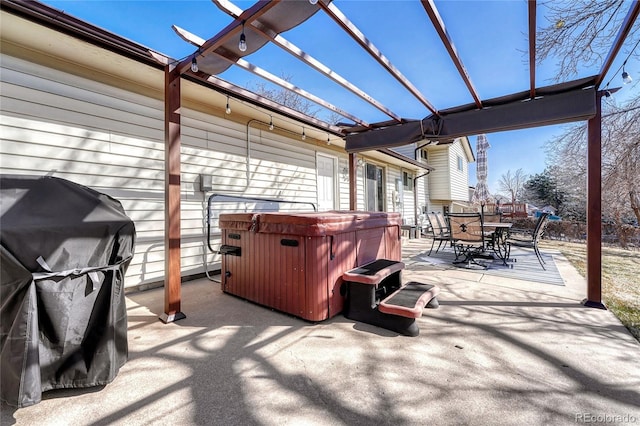 280 Jupiter Dr, Lone Tree, CO 80124 - view of patio featuring a hot tub, outdoor dining space, a pergola, and grilling area