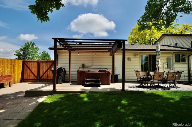 280 Jupiter Dr, Lone Tree, CO 80124 - rear view of house with a hot tub, a pergola, a deck, and a patio
