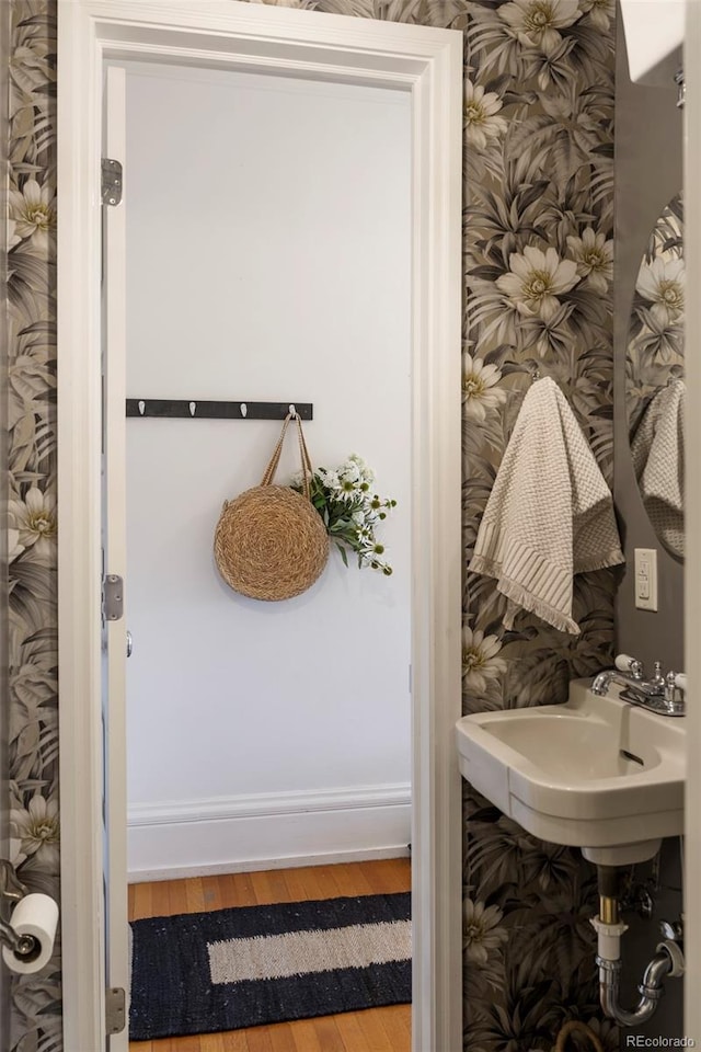 bathroom with sink and hardwood / wood-style floors