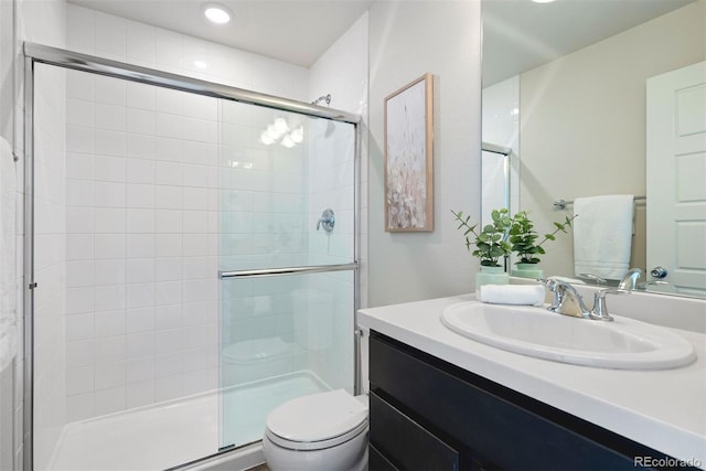 12777 Ulster St, Thornton, CO 80602 - full bath with vanity, a shower stall, and recessed lighting