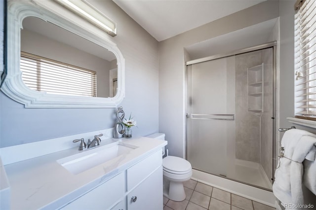 5404 W Rowland Pl, Littleton, CO 80128 - full bath featuring a stall shower, vanity, and tile patterned flooring