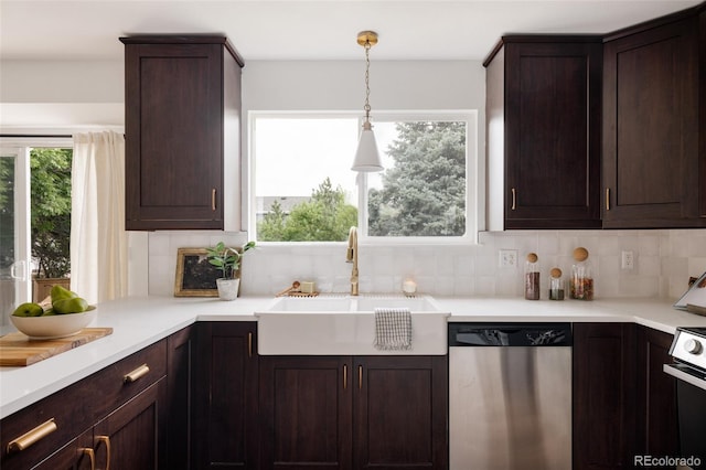 9756 Autumnwood Pl, Highlands Ranch, CO 80129 - kitchen featuring dishwasher, dark brown cabinets, and tasteful backsplash