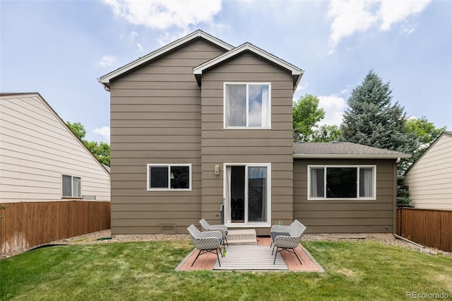 9756 Autumnwood Pl, Highlands Ranch, CO 80129 - rear view of property with a fenced backyard, a patio area, and crawl space