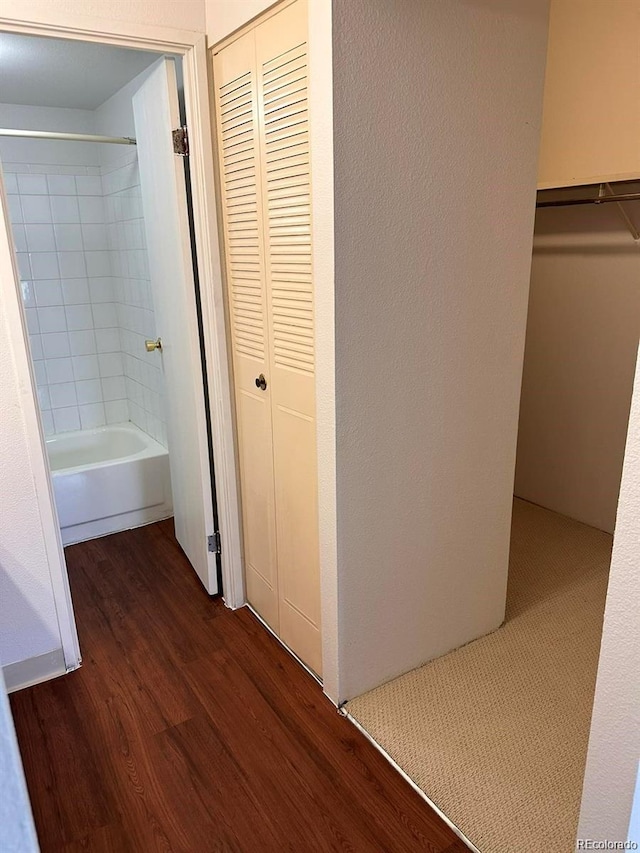 interior space with dark wood-type flooring