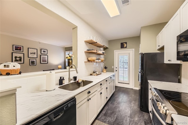 7418 S Quail Cir Unit 1312, Littleton, CO 80127 - kitchen featuring a sink, dishwasher, white cabinetry, tasteful backsplash, and light stone countertops