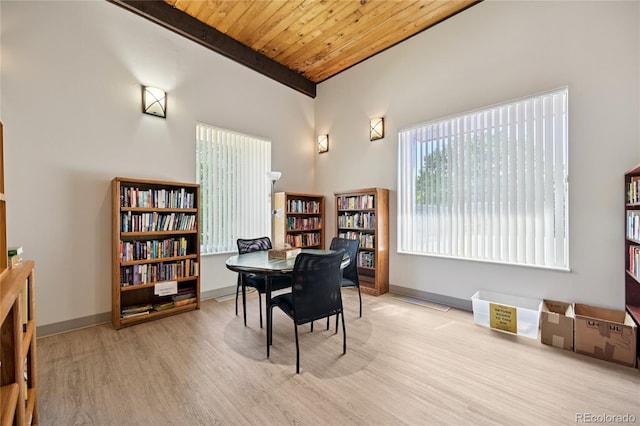7020 E Girard Ave Unit 109, Denver, CO 80224 - office area featuring wood finished floors and wooden ceiling