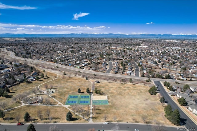 drone / aerial view with a mountain view and a residential view