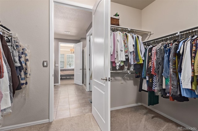 spacious closet featuring light carpet