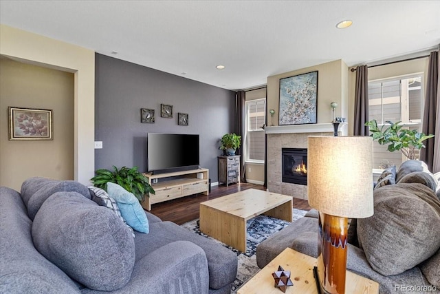 3115 Bryce Dr, Fort Collins, CO 80525 - living area with wood finished floors, a fireplace, and recessed lighting
