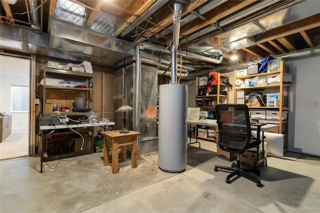 basement featuring water heater