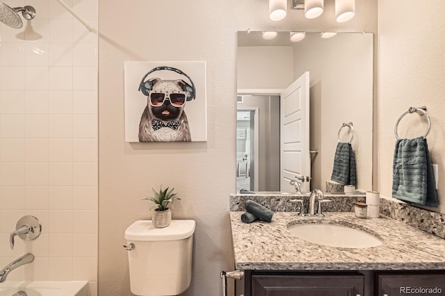 full bathroom featuring toilet, vanity, and shower / tub combination