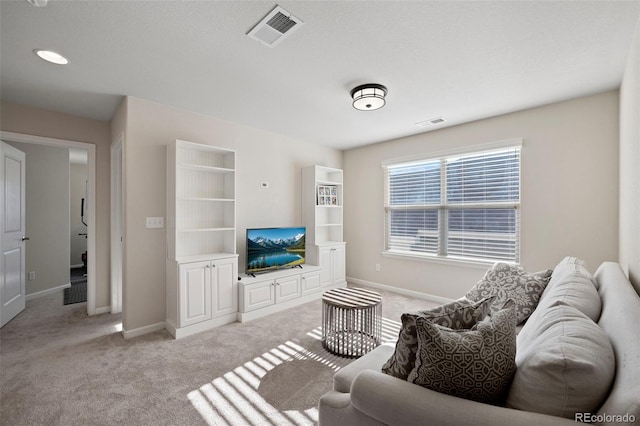 living room with light carpet