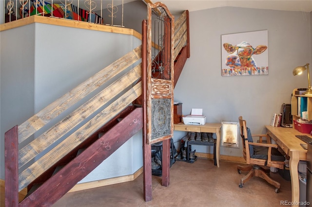 bedroom featuring lofted ceiling