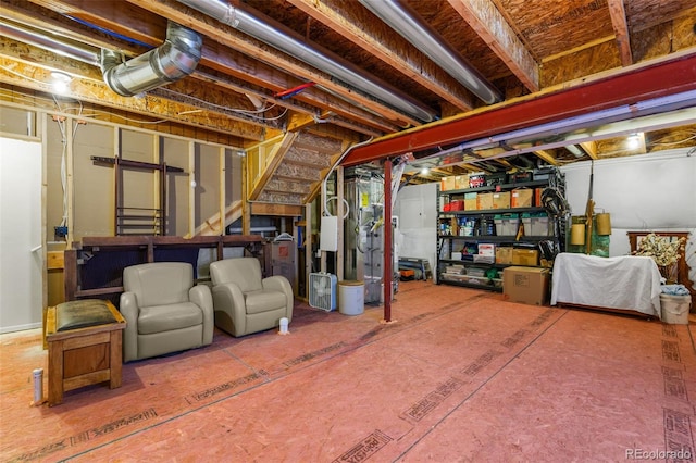 unfinished basement featuring stairs