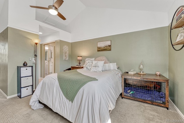 2028 Palm Dr, Colorado Springs, CO 80918 - bedroom featuring lofted ceiling, carpet floors, connected bathroom, ceiling fan, and attic access