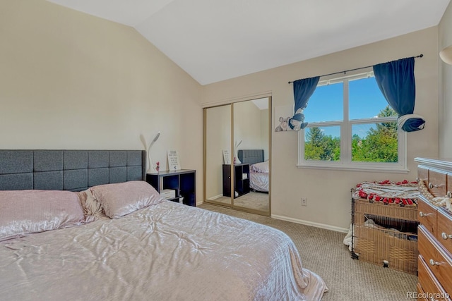 2028 Palm Dr, Colorado Springs, CO 80918 - bedroom featuring carpet, vaulted ceiling, and a closet