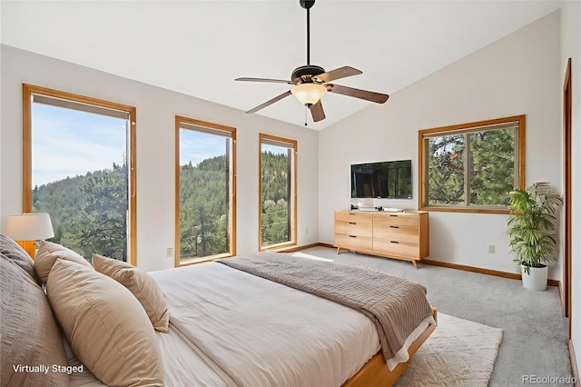 84 Sunny Ridge Ln, Bailey, CO 80421 - carpeted bedroom featuring lofted ceiling and ceiling fan