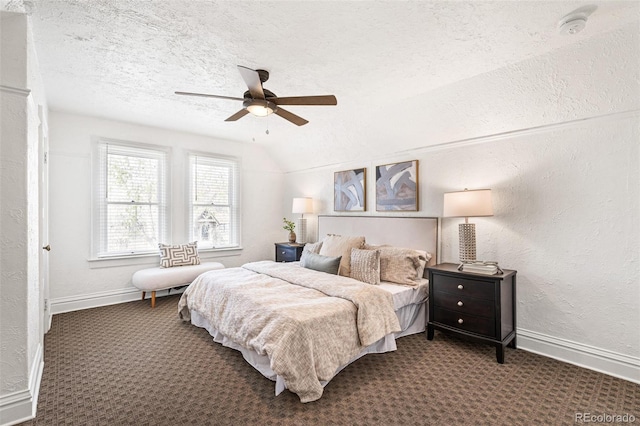 2826 Quitman St, Denver, CO 80212 - carpeted bedroom featuring a textured ceiling, vaulted ceiling, ceiling fan, and a textured wall