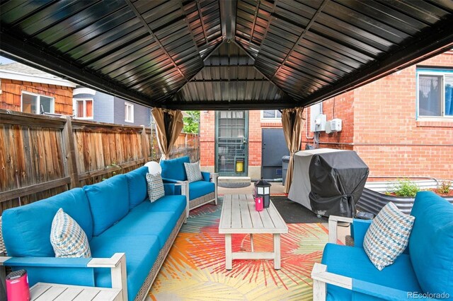 3811 N Clay St, Denver, CO 80211 - exterior space with fence, a gazebo, grilling area, a deck, and an outdoor living space
