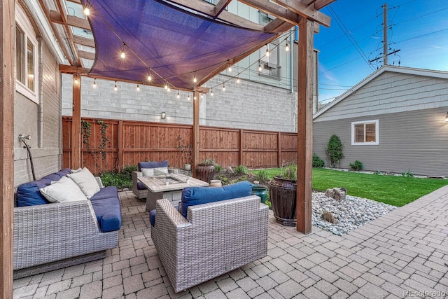 view of patio / terrace featuring a fenced backyard and outdoor lounge area