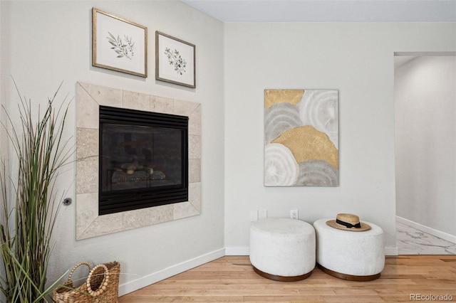 467 Harrison St, Denver, CO 80206 - detailed view of a tiled fireplace and wood finished floors
