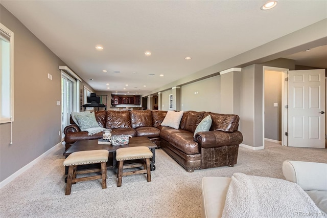 6013 S Kittredge Ct, Centennial, CO 80016 - living room with light colored carpet, recessed lighting, and baseboards