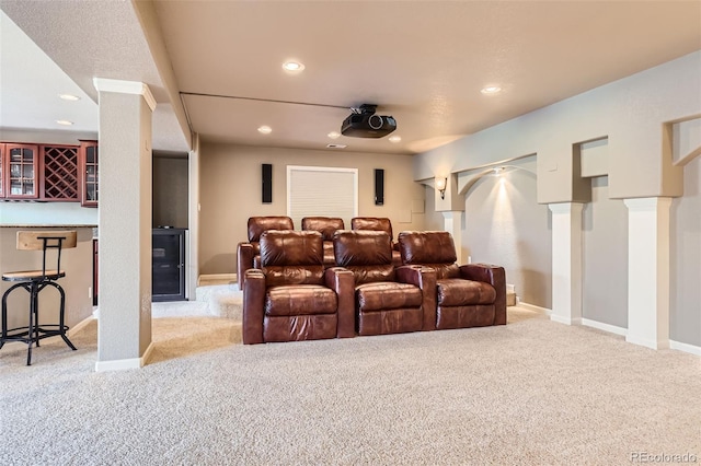 6013 S Kittredge Ct, Centennial, CO 80016 - cinema with light carpet, recessed lighting, and a bar