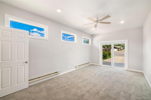 1406 N Foote Ave, Colorado Springs, CO 80909 - carpeted spare room featuring a baseboard heating unit, a ceiling fan, and recessed lighting