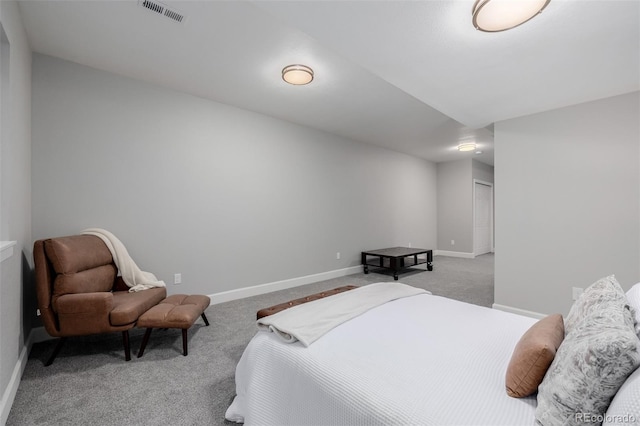 bedroom with light colored carpet