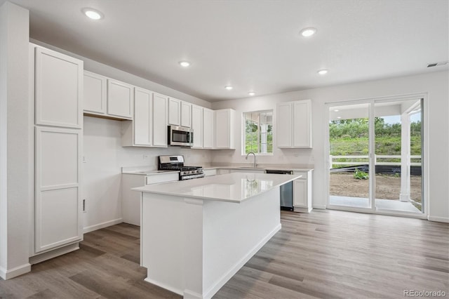 4246 Graywood Dr, Johnstown, CO 80534 - kitchen with appliances with stainless steel finishes, light wood-style floors, a sink, white cabinets, and light countertops