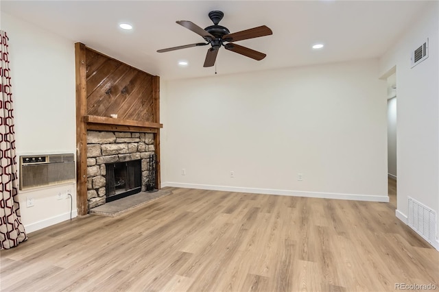 unfurnished living room featuring recessed lighting, visible vents, and ceiling fan