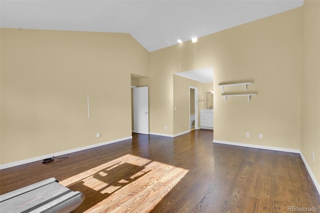 5622 E Weaver Cir, Centennial, CO 80111 - unfurnished room with dark wood-style floors, high vaulted ceiling, and baseboards