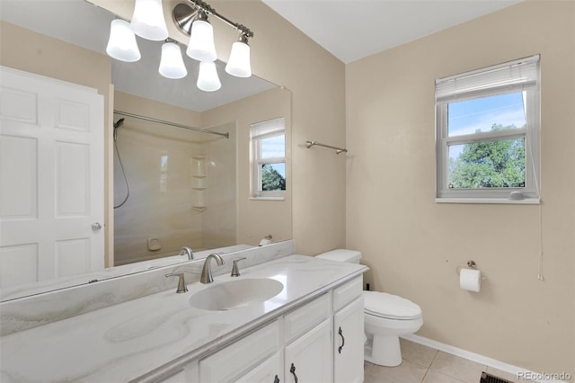 5622 E Weaver Cir, Centennial, CO 80111 - full bath featuring toilet, tile patterned flooring, a shower, vanity, and a chandelier