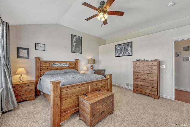 55610 E 40th Ave, Strasburg, CO 80136 - bedroom with light colored carpet, lofted ceiling, and a ceiling fan