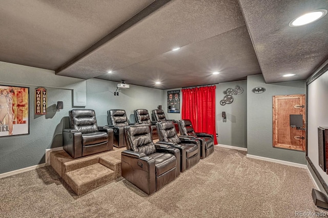 55610 E 40th Ave, Strasburg, CO 80136 - home theater featuring carpet, a textured ceiling, and recessed lighting
