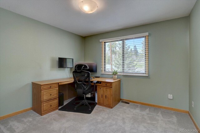 32091 Black Widow Dr, Conifer, CO 80433 - office area with baseboards and light colored carpet