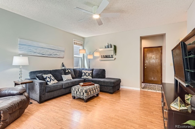 7166 Newhall Dr, Highlands Ranch, CO 80130 - living area featuring a ceiling fan, light wood-style flooring, and a textured ceiling