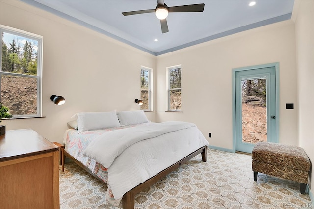1023 Chippewa Rd, Jefferson, CO 80456 - bedroom with multiple windows, access to outside, recessed lighting, and ceiling fan