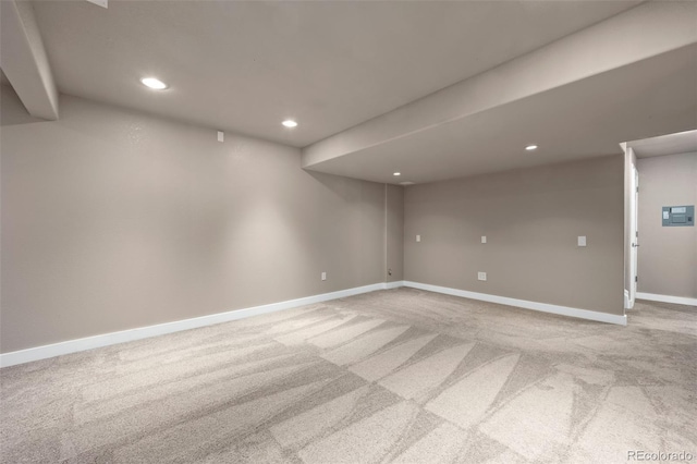 12919 W Burgundy Dr, Littleton, CO 80127 - finished basement with light colored carpet and recessed lighting