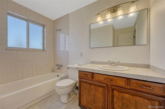 full bathroom featuring shower / bathing tub combination, toilet, and vanity