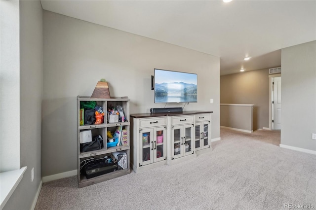 game room with carpet flooring, baseboards, and recessed lighting