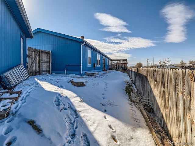 view of snow covered exterior