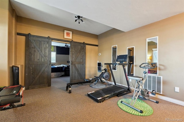 6985 Fallon Cir, Castle Rock, CO 80104 - exercise room with a barn door and carpet flooring