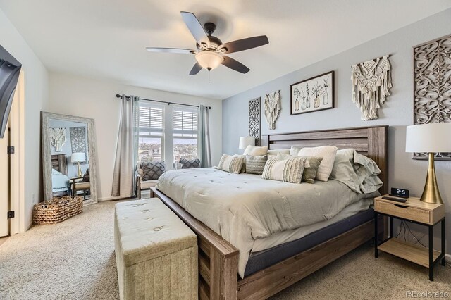 bedroom featuring carpet floors and ceiling fan