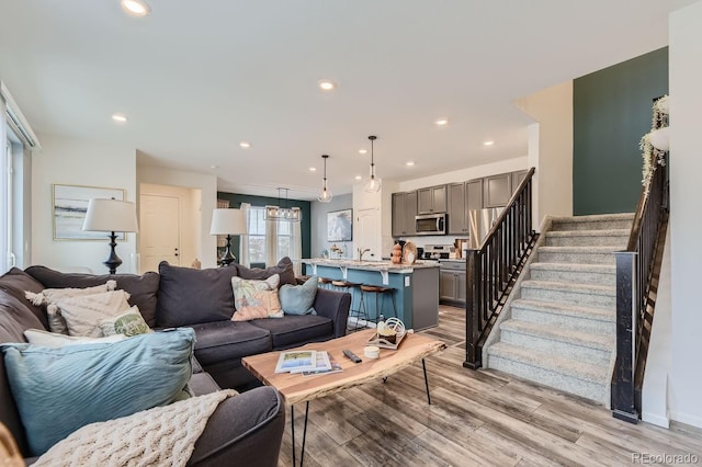 living room with light wood-type flooring