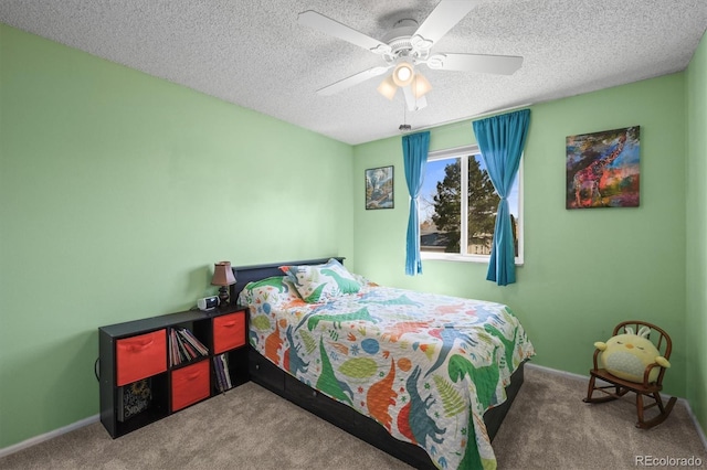 8815 W Quarto Cir, Littleton, CO 80128 - carpeted bedroom featuring a textured ceiling, ceiling fan, and baseboards