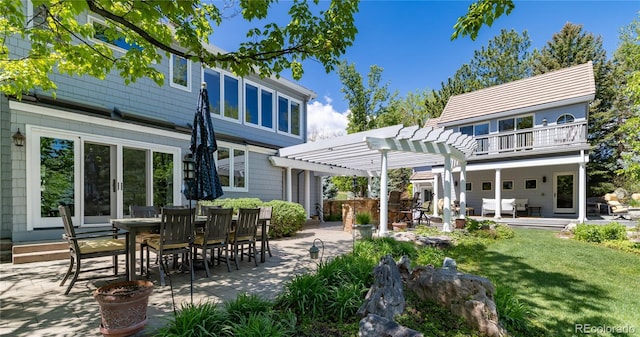 4483 W Cottonwood Pl, Littleton, CO 80123 - back of property featuring a pergola, an outdoor living space, a patio, a lawn, and french doors